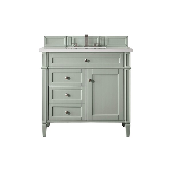 James Martin Vanities Brittany 36in Single Vanity, Sage Green w/ 3 CM White Zeus Quartz Top 650-V36-SGR-3WZ - main